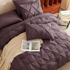 CozyLux King Size Comforter Set Cocoa Powder, 7 Pieces Pintuck Bed in A Bag Cocoa Powder Comforter King Size, Pinch Pleat Bedding Set with All Season Comforter, Sheets, Pillowcases & Shams