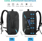 Travel Carry on Backpack, Extra Large Expandable 45L Backpack for Flight approved, 17.3" Laptop with USB Charging Port Backpacks, Water Resistant Computer Business Backpack for Men & Women