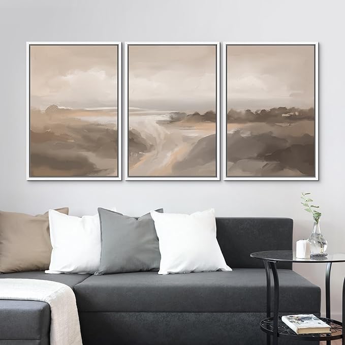 MUDECOR Framed Canvas Print Wall Art Serene Landscape Neutral Coastal Illustrations Realism Decorative for Living Room, Bedroom, Office - 24"x36"x3 White