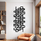 Cadeali Abstract Geometric Metal Wall Art, Modern Circles Metal Decor, Minimalist Line Art, Long Narrow Sign, Luxury Modern Artwork for Living Room, Farmhouse, Office (Black, 35"x16" | 90x41cm)