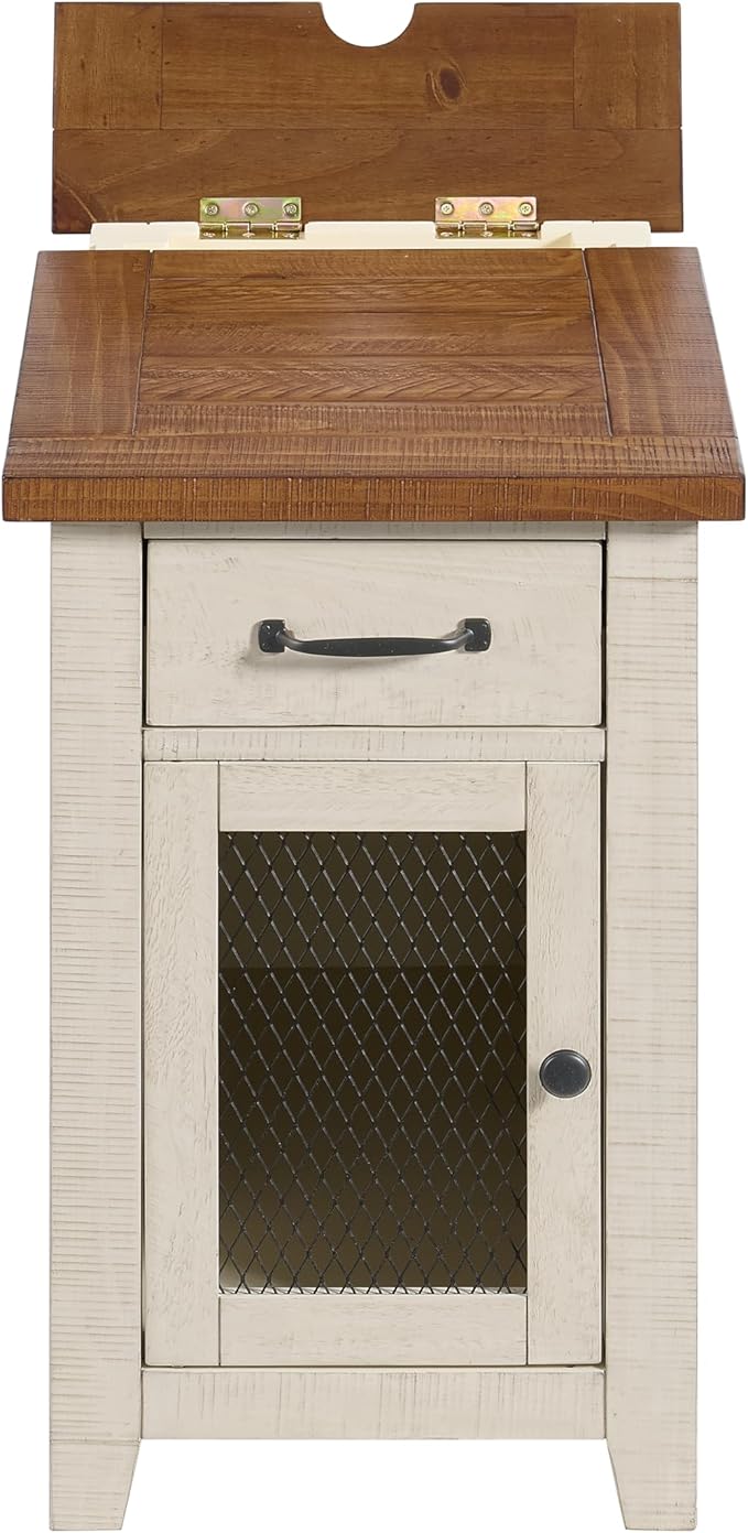Martin Svensson Home Solid Wood White and Honey Rustic Chairside End Table with Power and Storage