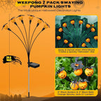 Halloween Decorations Outdoor 2 Pack Solar Lights, 12 LED Scary Pumpkin Swaying Firefly Lights with Spider & Bats for Outside Garden Yard Lawn Grave Cemetery Ghost Decor Party, Orange