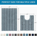 H.VERSAILTEX Bathroom Rugs Bath Rug Set 2 Piece Bathroom Contour Rug Toilet Mat Sets Non Slip Contour Bath Rug Ultra Thick Water Absorbent Striped Bath Mats(36" x 24" Plus 20" x 24" U, Stone Blue)