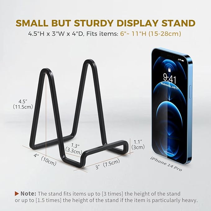 Plate Holder Easel Display Stand - 4.5 inch Metal Plate Stands for Display - Tabletop Picture Stand - Black Iron Easels for Display Pictures | Photo Frames | Book | Decorative Plates | Plaque - 1 Pack
