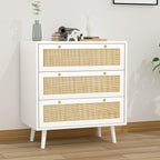 Anmytek White Dresser for Bedroom with 3 Drawers, Modern Wood 3 Drawer Dresser, White Chest of Drawer with Spacious Storage Rattan Dresser for Bedroom H0072