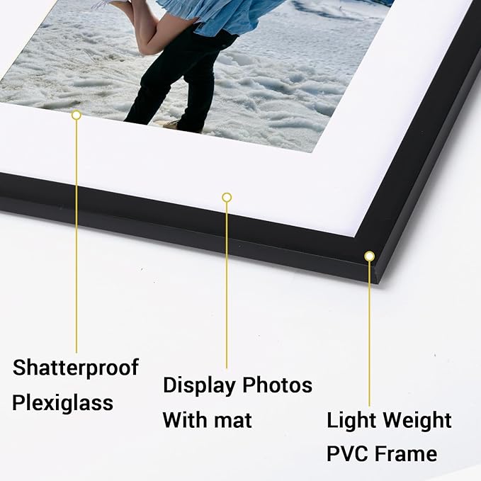 Rempry 12x16 Picture Frame, Display Poster 9x12 with Mat or 12 x 16 Without Mat, Wall Gallery Photo Frames with Shatter Resistant Plexiglass, Black, 1 Pack