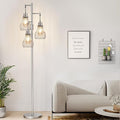 Dimmable Floor Lamp, 3 x 800LM LED Edison Bulbs Included, Farmhouse Industrial Floor Lamp Standing Tree Lamp with Elegant Cage Tall Lamps for Living Room Bedroom Office - Silver