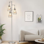 Dimmable Floor Lamp, 3 x 800LM LED Edison Bulbs Included, Farmhouse Industrial Floor Lamp Standing Tree Lamp with Elegant Cage Tall Lamps for Living Room Bedroom Office - Silver