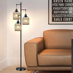 Floor Lamp for Living Room,Bedroom,3-Lights Boho Rattan Tree Floor Lights,Industrial Black Farmhouse Standing Lamp Wicker Rustic Tall Lamp,Woven Bamboo LampShade Floor Lamps Bohemian