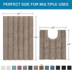 H.VERSAILTEX Bathroom Rugs Bath Rug Set 2 Piece Bathroom Contour Rug Toilet Mat Sets Non Slip Contour Bath Rug Ultra Thick Water Absorbent Striped Bath Mats(36" x 24" Plus 20" x 24" U, Taupe Brown)