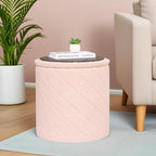 17" Foldable Boucle Round Storage Ottoman,Space-Saving Footrest/Seating/Coffee Table for Small Apartments,Dorms & Bedrooms-Pink