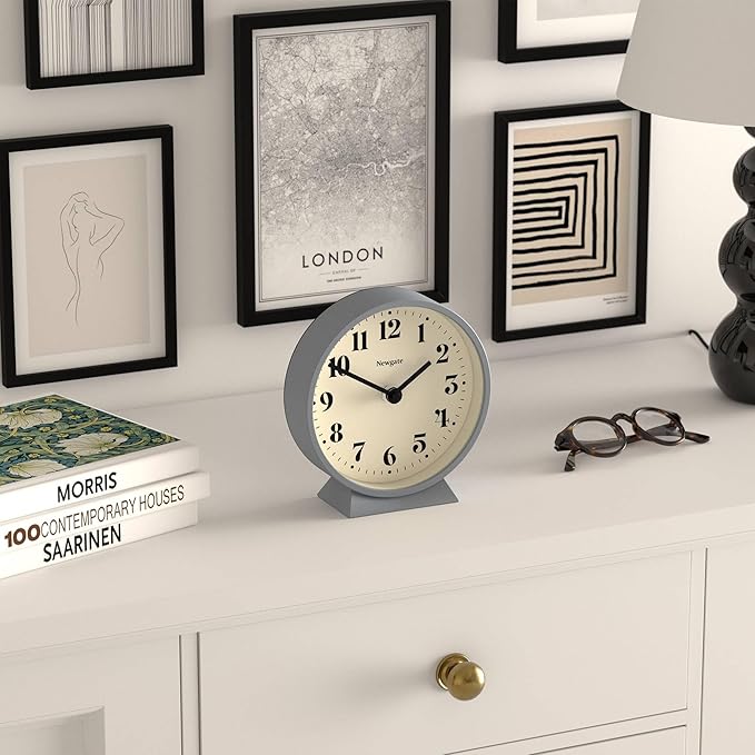 NEWGATE® Theatre Mantel Clock | Modern Classic Round Design | French Navy | Contemporary Style for Desk, Table, Shelf or Bedside