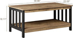 ChooChoo Farmhouse Coffee Table, Living Room Table with Shelf, 40 Rustic Oak & Black
