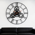 Steampunk Wall Clock 24 Inch, Industrial Metal Gears with Roman Numerals, Retro Distressed Finish Mechanical Art for Bar, Living Room, Cafe Decor