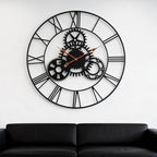 Steampunk Wall Clock 24 Inch, Industrial Metal Gears with Roman Numerals, Retro Distressed Finish Mechanical Art for Bar, Living Room, Cafe Decor