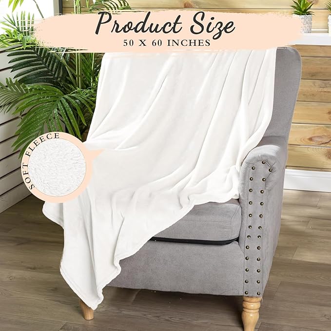Tinideya 12 Pcs Flannel Fleece Throw Blanket Bulk 50 x 60 Inch Soft Fleece Blanket Warm Throw Blanket Coral Blankets for Couch Sofa Home Wedding Gifts Season (Cream White)
