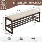 Uniclinens Wooden Shoe Rack Bench, End of Bed Bench Bedroom, Entryway Bench with Cushion 2-Tier, Long Shoe Storage Bench for Hallway Living Room (Walnut, 47.2'')