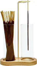Glass Incense Holder, Incense Sticks Burner Holder with Storage,Hang Upside Down Incense Holder for Sticks with Glass Ash Catcher for Meditation Yoga Spa Room Decor (Natural)
