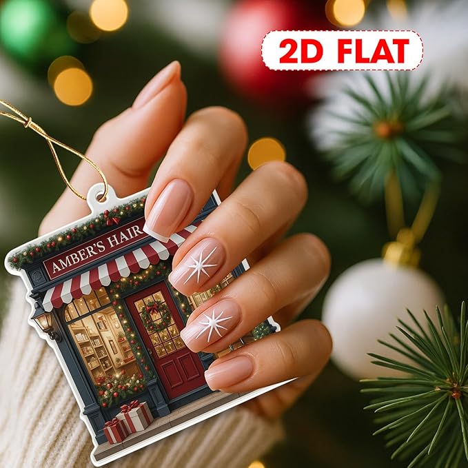 Personalized Hair Salon Christmas Ornament 2025, Custom Name 2D Flat Acrylic Ornament, Holiday Tree Decoration, Gift for Hairdresser & Stylist