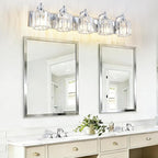 5-Light Modern Bathroom Light Fixture Chrome Bathroom Vanity Lights Over Mirror Wall Sconce Lighting with K9 Crystal Shades E26 Base for Bedroom, Living Room, Hallway Wall Lamp