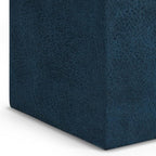 SIMPLIHOME Rockwood Cube Storage Ottoman with Tray - 17 inch Wide Upholstered Vegan Leather Square Storage Ottoman in Distressed Dark Blue, Contemporary Cube Ottoman for Living Room with Serving Tray