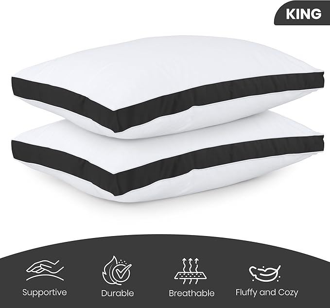 Utopia Bedding Bed Pillows for Sleeping King Size (Black), Set of 2, Soft & Fluffy Pillow with Down Alternative Filling, Cooling, Hotel Quality, Gusseted Pillow for Back, Stomach or Side Sleepers