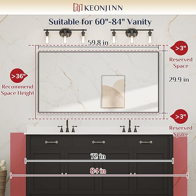 Keonjinn 60 x 30 Inch Black Bathroom Mirror, Large Rectangular Matte Black Wall Mirrors for Bathroom Sink, Metal Framed Farmhouse Mirror, Wall-Mounted Rectangle Vaniy Mirrors(Horizontal/Vertical)