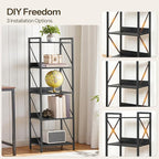HOOBRO Bookshelf, 5-Tier Industrial Bookcase, Book Shelf Storage Organizer, Tall Bookshelf with Metal Frame for Living Room, Bedroom, Home Office, Kitchen, Black BB73SJ01