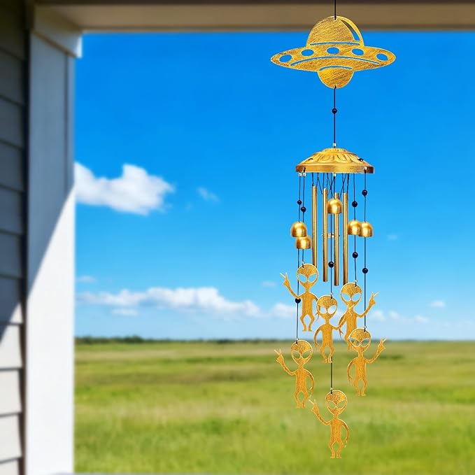 Alien Wind Chimes for Outside - Aliens UFO Windchimes Gifts for Men/Women/Dad/Grandpa Birthday Gift Memorial Gift Metal Wind Chime for Outdoor/Indoors Home, Porch, Yard Decor, Garden Decorations