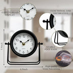 Small Black Desk and Shelf Clock, 5.9*6.9 Inch Retro Elegant Tabletop Clock with Glass Cover, Silent Non-Ticking Battery Operated Decorative Clock for Living Room, Office, Bedroom, Gift Idea