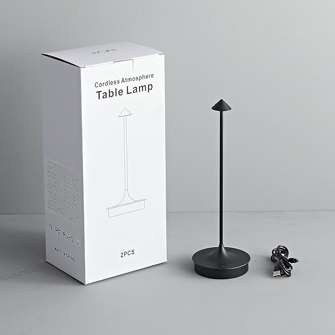 Cordless Table Lamps Rechargeable, LED Desk Lamp 4000mAh Battery Operated Outdoor Waterproof Portable Touch Dimmable Table Light for Patio/Restaurant/Bar/Indoor (Black-1PC)