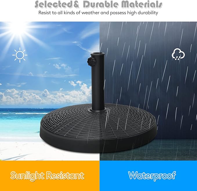 Tangkula 49 LBS Patio Umbrella Base, 20.5 Inch Outdoor Umbrella Stand W/Rattan Design, Adjustable Knob, Round Umbrella Holder for Backyard, Market Entrance, Poolside