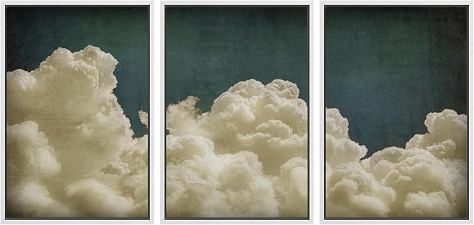 MUDECOR Framed Wall Art Print Set Vintage Cloudscape Dreamy Cotton Clouds Illustrations Modern Art Decorative Colorful Chic for Living Room, Bedroom, Office - 24"x36"x3 White