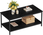 SAYGOER Black Coffee Table for Living Room Modern Rectangle 2-Tier Coffee Tables with Storage Industrial Wood Center Table for Large or Small Spaces Apartment Home Office, All Black