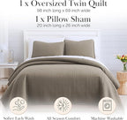 Southshore Fine Living, Inc. Quilt Comforter Twin XL Bedding Set for College Dorm Room, Bedding Essentials, Stain Resistant, Machine Washable Bed Spread, XL/Twin Comforter Set with Sham, Dark Taupe