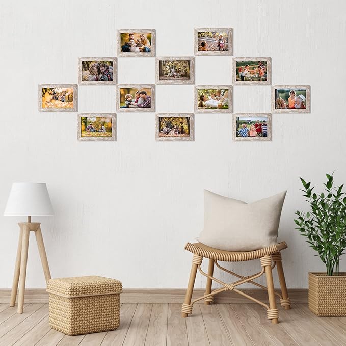 Lyeasw Rustic 4x6 Picture Frame Set of 12, Multi Woodgrain Farmhouse Photo Frames for Wall or Tabletop, Beige