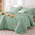 MUXHOMO 7 Pieces Queen Comforter Set, Seersucker Bed in a Bag Queen Size, All Season Luxury Bedding Set with Comforter, Flat Sheet, Fitted Sheet, Pillowcases & Shams, Sage Green