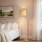 62.5" Wood Floor Lamp for Living Room Gold with Foot Switch Arc Standing Tall Lamps for Bedroom Mid Century Modern Corner Floor Lamps for Office Nursery Industrial Reading Light Room Lamp