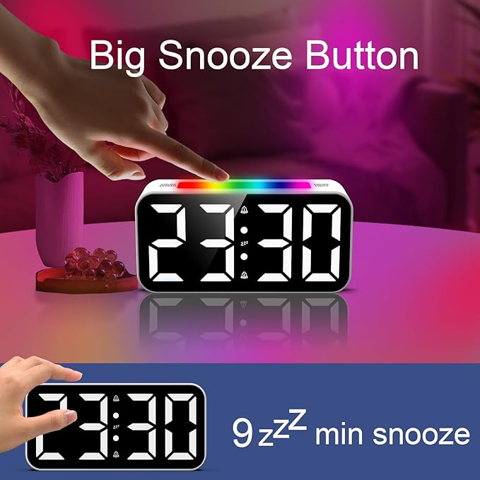 Loud Alarm Clocks for Bedrooms Heavy Sleepers, Digital Bedside Clock with Night Light, Large Display, Dual Alarm, Snooze, Dimmable for Kids Teens Boys Girls