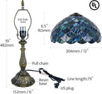 Tiffany Style Table Lamp Vintage Stained Glass Desk Lamp Sea Blue Fish Scales Bedside Reading Light Decor Bedroom Living Room Home Office D12 xH18
