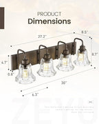 zeyu 4-Light Bathroom Vanity Lighting in Oil Rubbed Bronze Finish, Farmhouse Wall Mount Fixture Over Mirror with Clear Striped Glass, ZJX117B-4W ORB