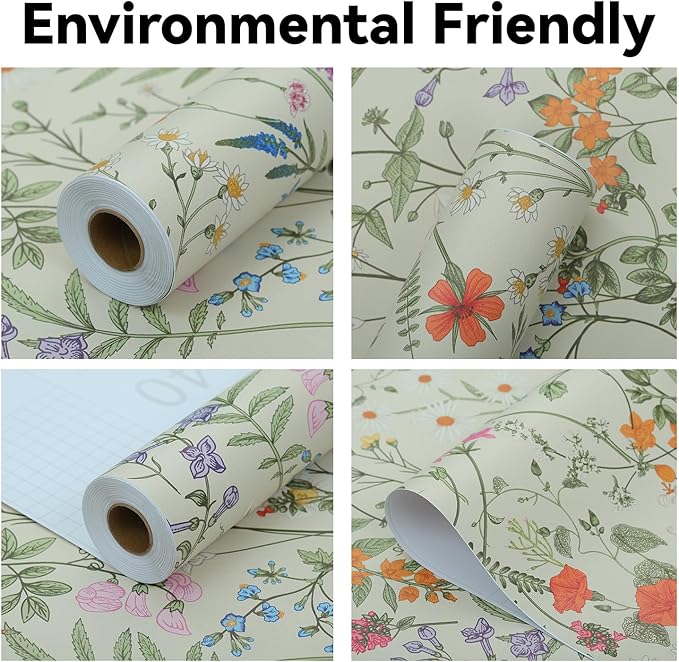 Peel and Stick Wallpaper - 17.5x118in Bloom Vintage Flower Vinyl Wallpaper for Home Deco