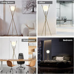 Ozarke Solstice Modern Frosted Glass Globe Floor Lamp (165cm) Contemporary LED Dimmable Lighting for Bedroom, Living Room, Hotel & Home Office (Gold)