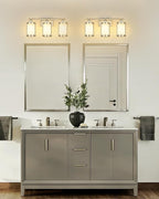 3-Light Brushed Nickel Bathroom Light Fixtures with Milk Frosted Glass, 21" Modern Bathroom Vanity Lighting Fixtures Over Mirror with Metal Cage, Wall Sconce Lights for Bath, E26, OS-3014BNW-3W