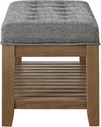 24KF Large Rectangular Upholstered Tufted Linen Fabric Ottoman Bench, Padded Bench with Solid Wood Shelf-Granite