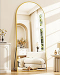 Full-Length Floor Mirror with Stand, 71"x32" Arched Style Full Body Standing Mirror for Bedroom, Living Room, Gym, Dorm - Shatter-Resistant & Easy Assembly, Gold