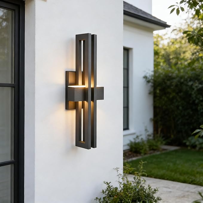 23Inch Large Modern Minimalist Outdoor Wall Light, IP65 Waterproof, 3000K Warm White, 2x15W Integrated LED, Textured Black Finish for Garden, Garage, Patio & Indoor Use