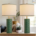 27" Farmhouse Bedside Table Lamp Set of 2, Green Modern Ceramic Lamps for Living Room, 3 Color Temperature Rustic Table Lamps for Bedroom, Night Stands, Dorm,Office, Home Décor (Bulb Included)