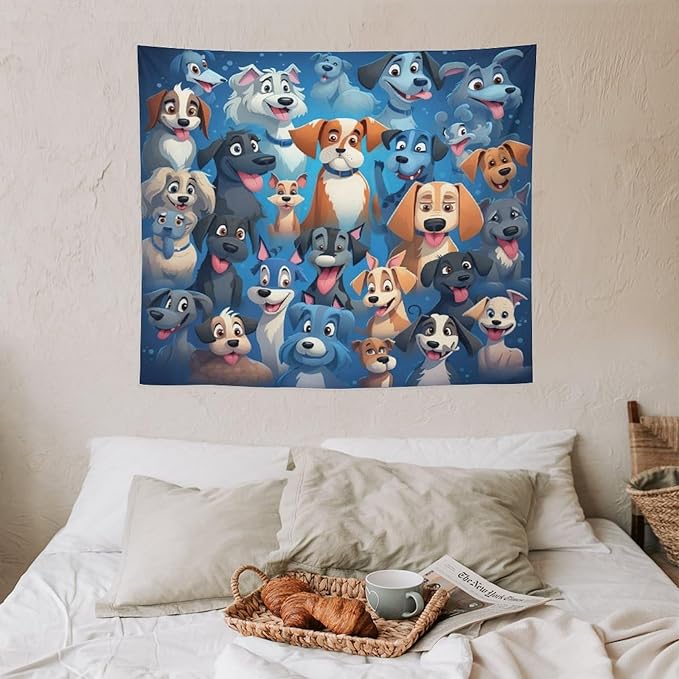 VUMIVI Cartoon Dog Tapestry Cute Puppy Pet Lovers Animal Theme Colorful Illustration Tapestry Wall Hanging for Living Room Bedroom Dorm Classroom Aesthetic Decor W60xL50in