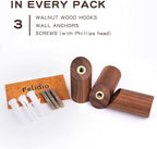 Wood Wall Hooks, 3 Pack Rustic Coat Hook Wall-Mounted, Decorative Hooks for Hanging Coats Hats Towels Robes Hat Rack for Wall (Walnut Wood)
